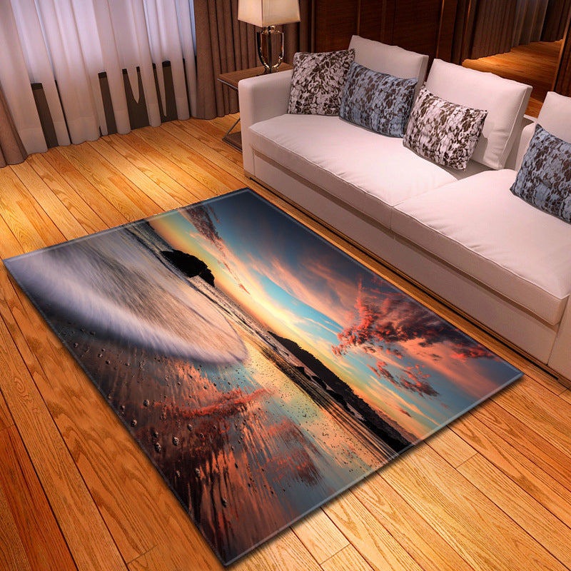 Avtoit | Multicolor beach print rug made of polypropylene Trend rug with non-slip backing pet-friendly rug for living room