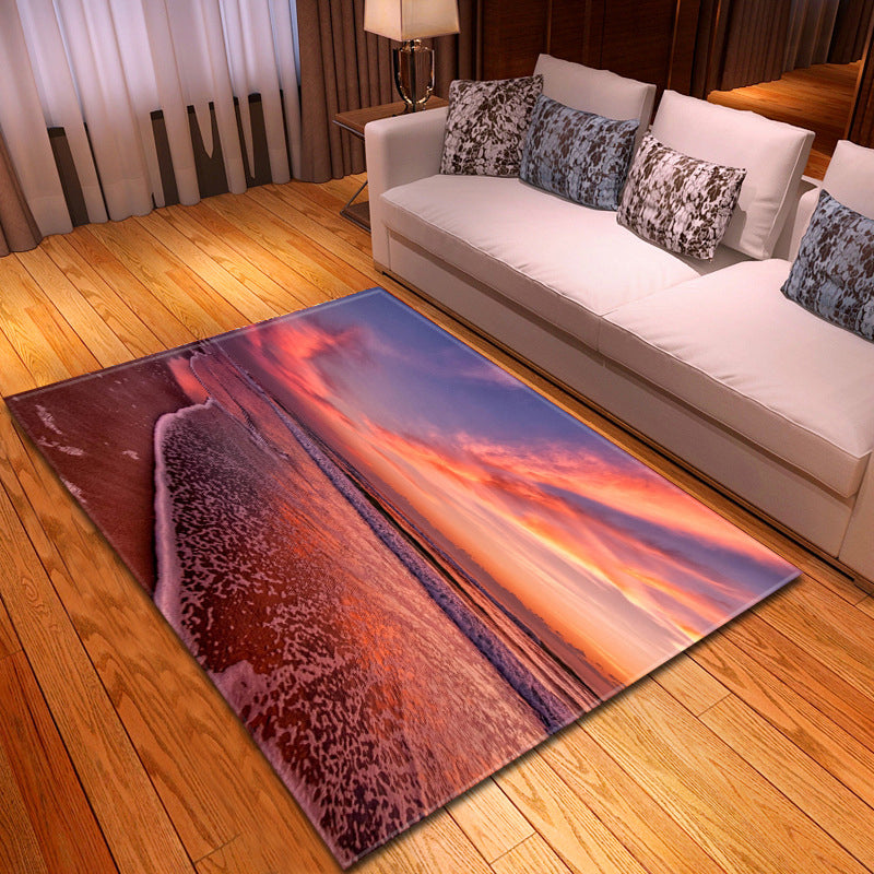 Avtoit | Multicolor beach print rug made of polypropylene Trend rug with non-slip backing pet-friendly rug for living room