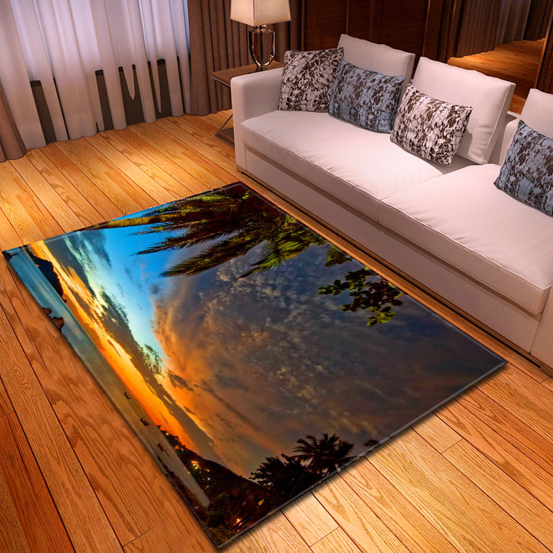 Avtoit | Multicolor beach print rug made of polypropylene Trend rug with non-slip backing pet-friendly rug for living room