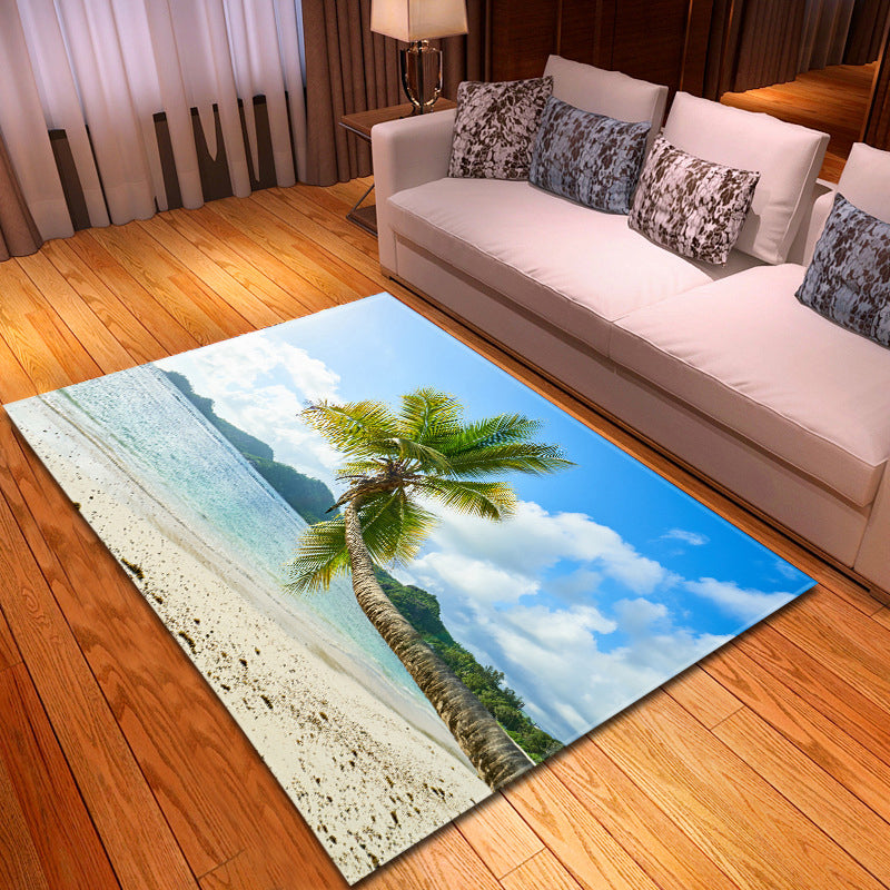 Avtoit | Multicolor beach print rug made of polypropylene Trend rug with non-slip backing pet-friendly rug for living room