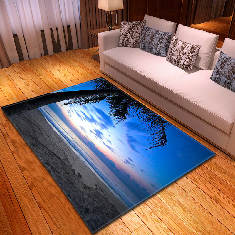 Avtoit | Multicolor beach print rug made of polypropylene Trend rug with non-slip backing pet-friendly rug for living room