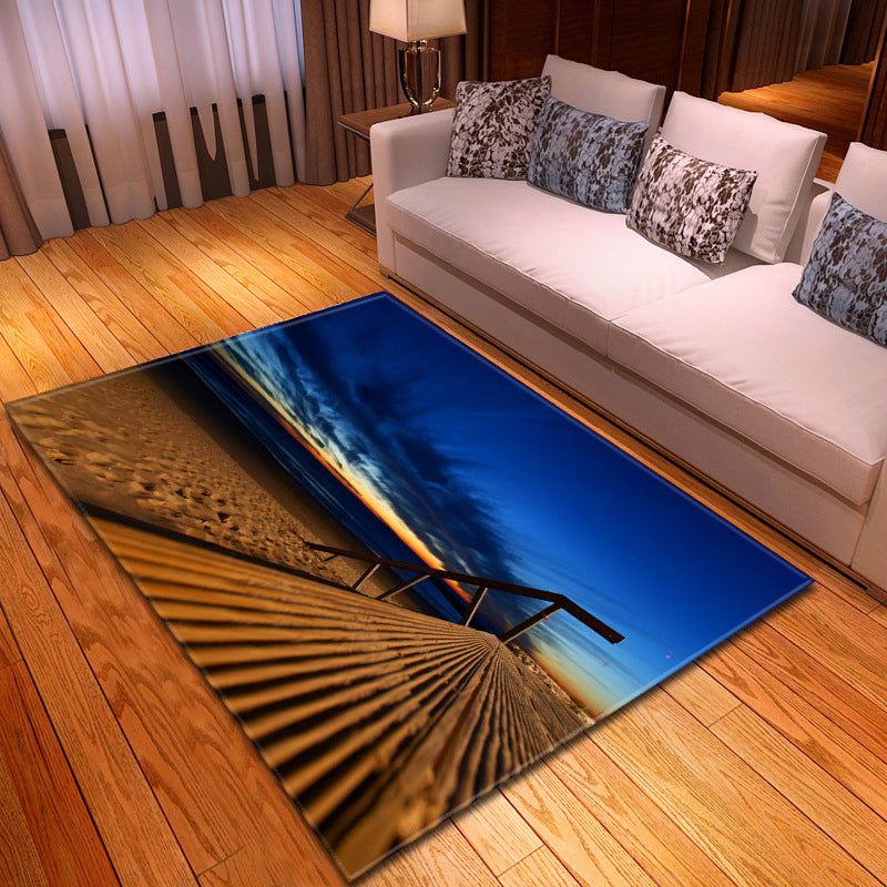 Avtoit | Multicolor beach print rug made of polypropylene Trend rug with non-slip backing pet-friendly rug for living room