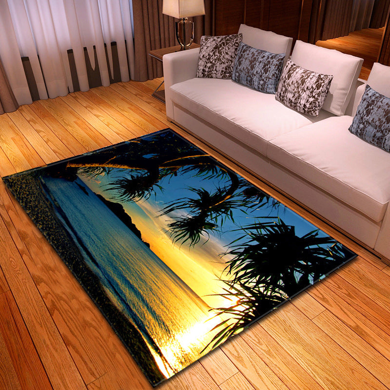 Avtoit | Multicolor beach print rug made of polypropylene Trend rug with non-slip backing pet-friendly rug for living room