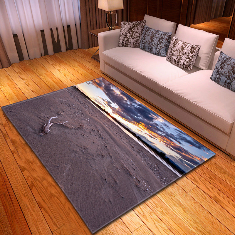 Avtoit | Multicolor beach print rug made of polypropylene Trend rug with non-slip backing pet-friendly rug for living room