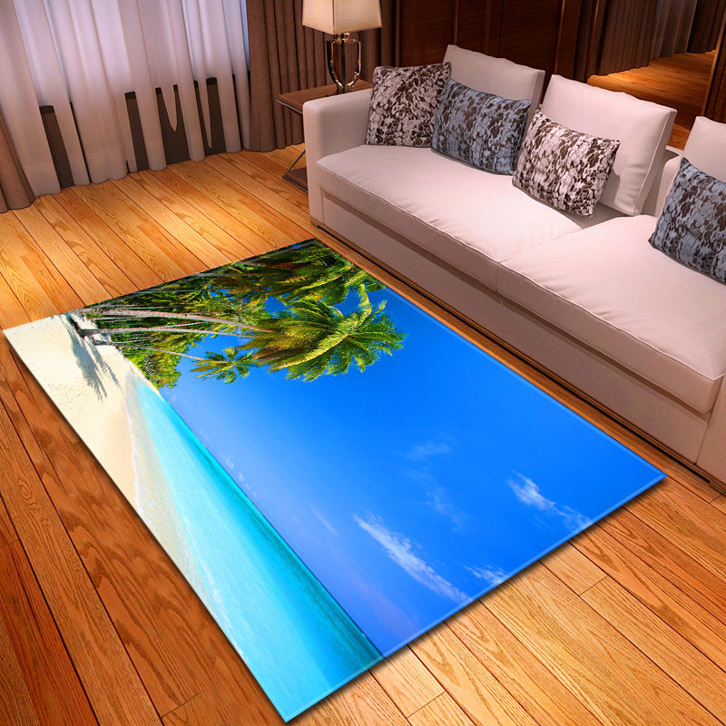 Avtoit | Multicolor beach print rug made of polypropylene Trend rug with non-slip backing pet-friendly rug for salon
