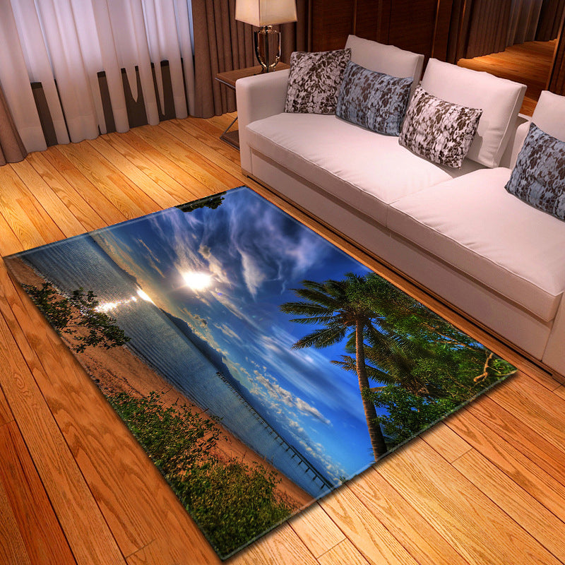 Avtoit | Multicolor beach print rug made of polypropylene Trend rug with non-slip backing pet-friendly rug for living room