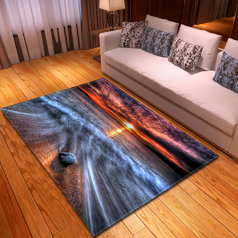 Avtoit | Multicolor beach print rug made of polypropylene Trend rug with non-slip backing pet-friendly rug for living room