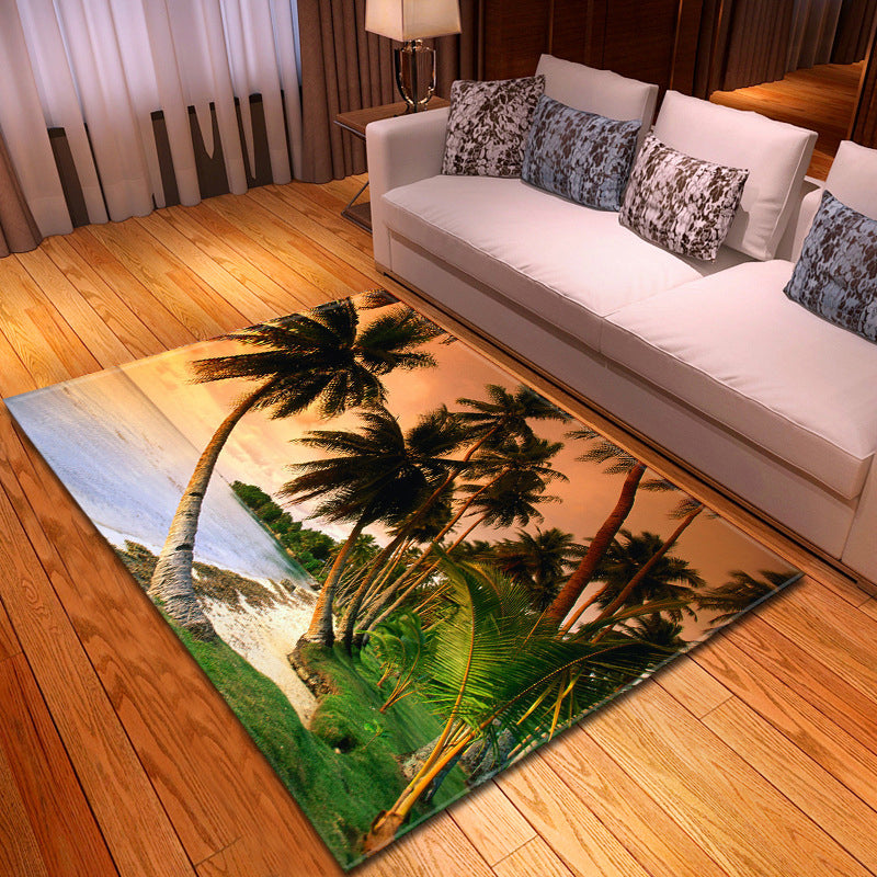 Avtoit | Multicolor beach print rug made of polypropylene Trend rug with non-slip backing pet-friendly rug for living room
