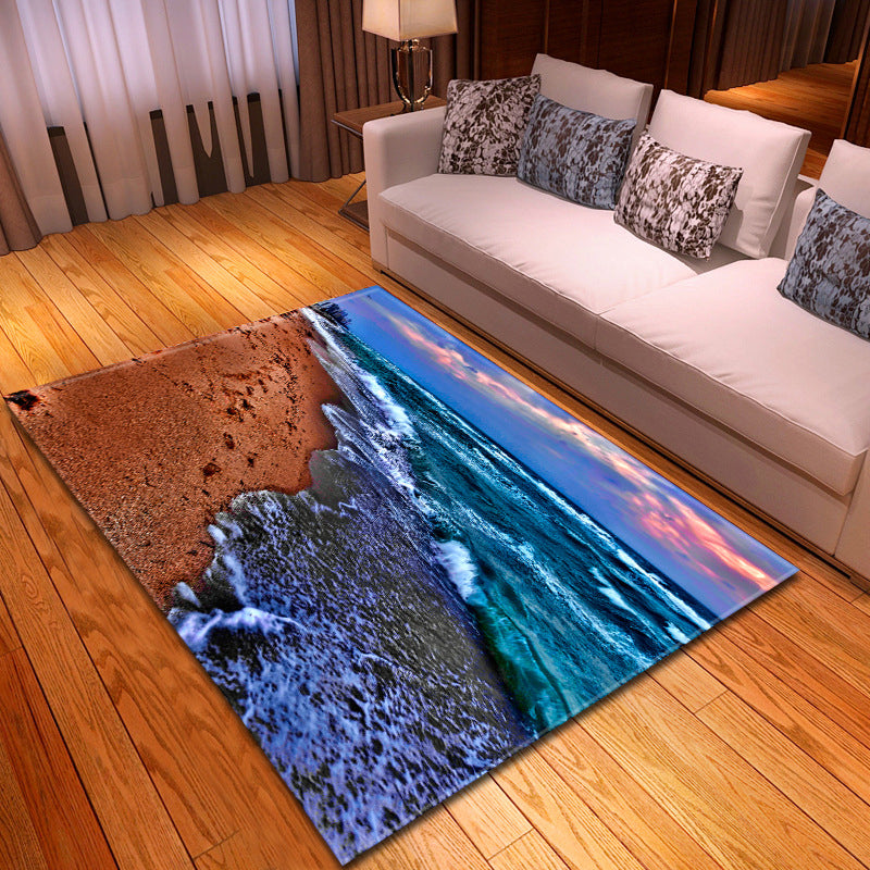Avtoit | Multicolor beach print rug made of polypropylene Trend rug with non-slip backing pet-friendly rug for living room