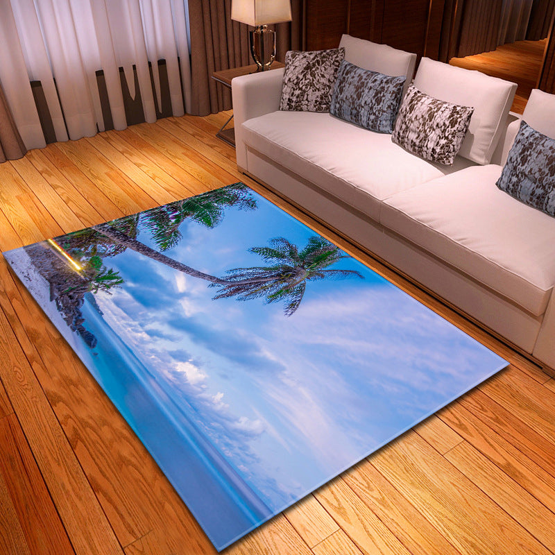 Avtoit | Multicolor beach print rug made of polypropylene Trend rug with non-slip backing pet-friendly rug for living room