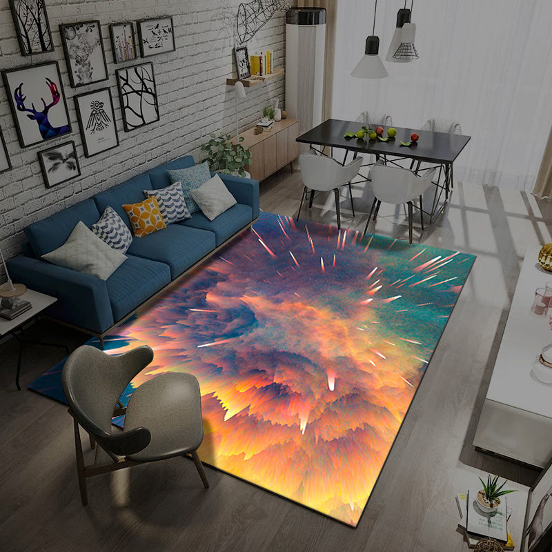 Avtoit | Multicolored novelty rug synthetic starry sky area rug non-slip backing pet-friendly rug for the living room