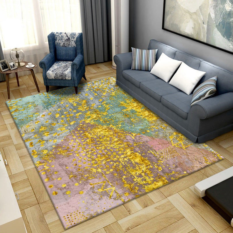 Avtoit | Simple Color Block Rug Multicolored Synthetic Area Rug Non-Slip Back Washable Easy-Care Rug for the Living Room