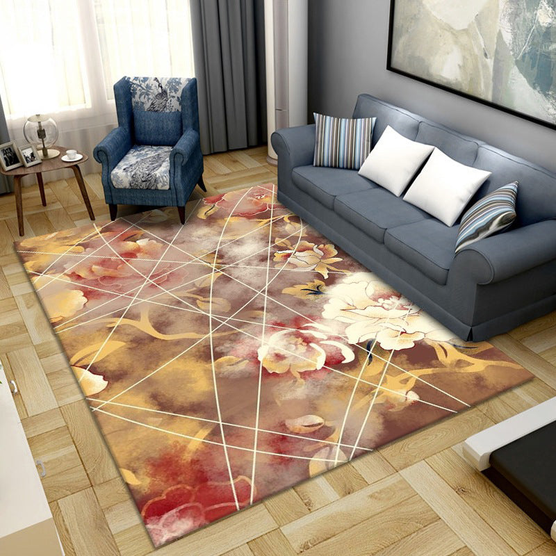 Avtoit | Simple Color Block Rug Multicolored Synthetic Area Rug Non-Slip Back Washable Easy-Care Rug for the Living Room