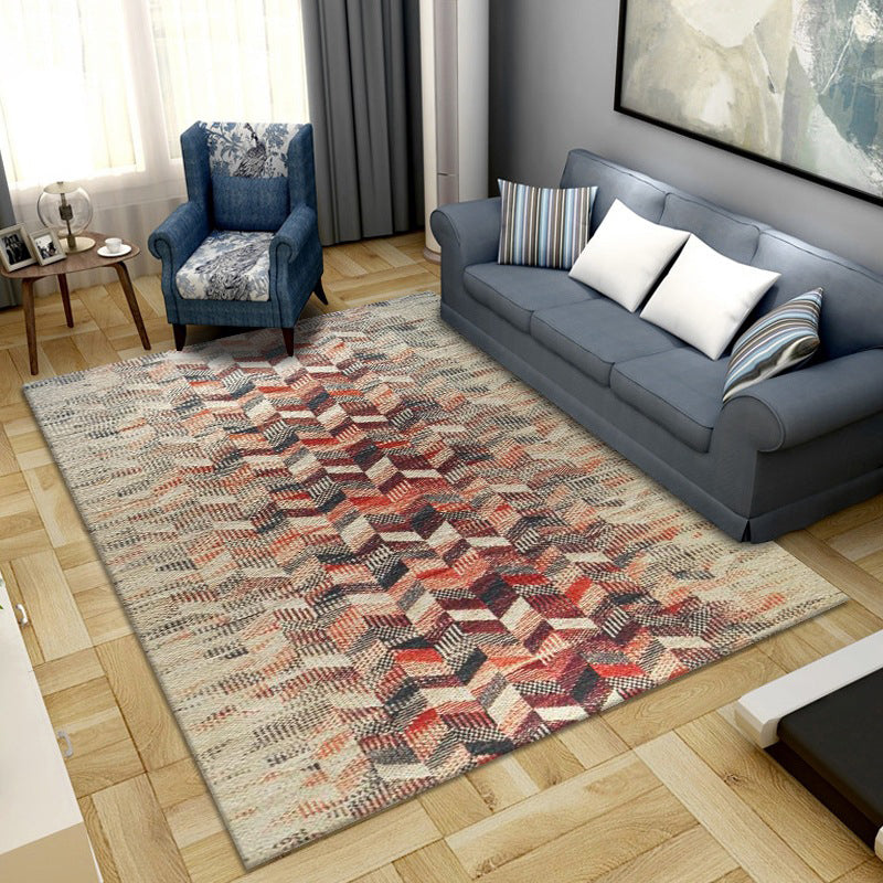 Avtoit | Simple Color Block Rug Multicolored Synthetic Area Rug Non-Slip Back Washable Easy-Care Rug for the Living Room