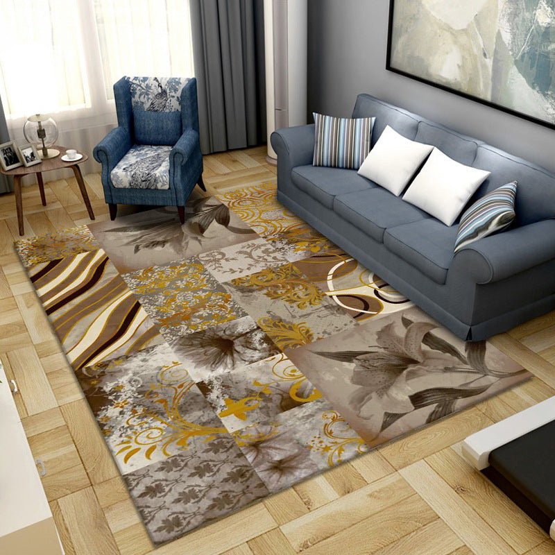 Avtoit | Simple Color Block Rug Multicolored Synthetic Area Rug Non-Slip Back Washable Easy-Care Rug for the Living Room