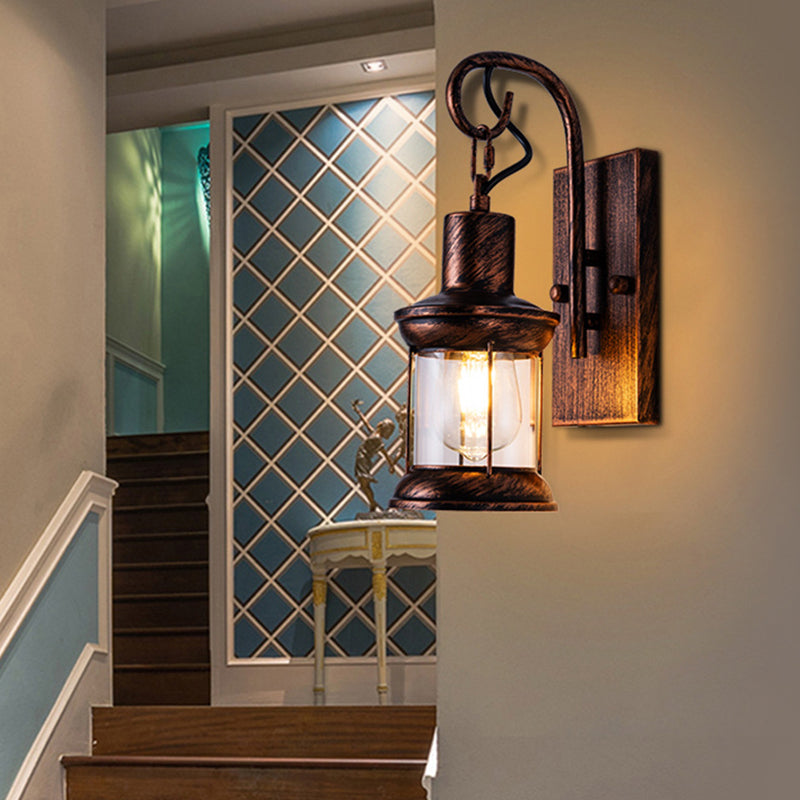 Avtoit | Iron Lantern Wall Light Retro Style Single Bulb Restaurant Wall Lighting Fixture in Bronze