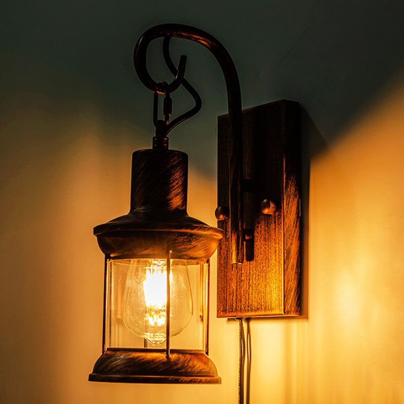 Avtoit | Iron Lantern Wall Light Retro Style Single Bulb Restaurant Wall Lighting Fixture in Bronze