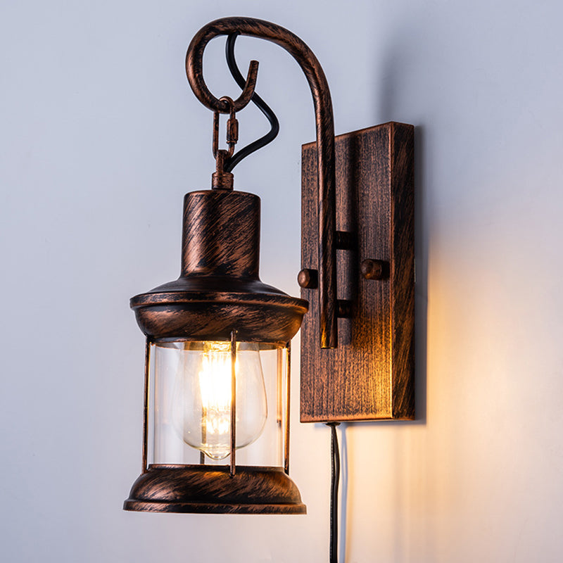 Avtoit | Iron Lantern Wall Light Retro Style Single Bulb Restaurant Wall Lighting Fixture in Bronze