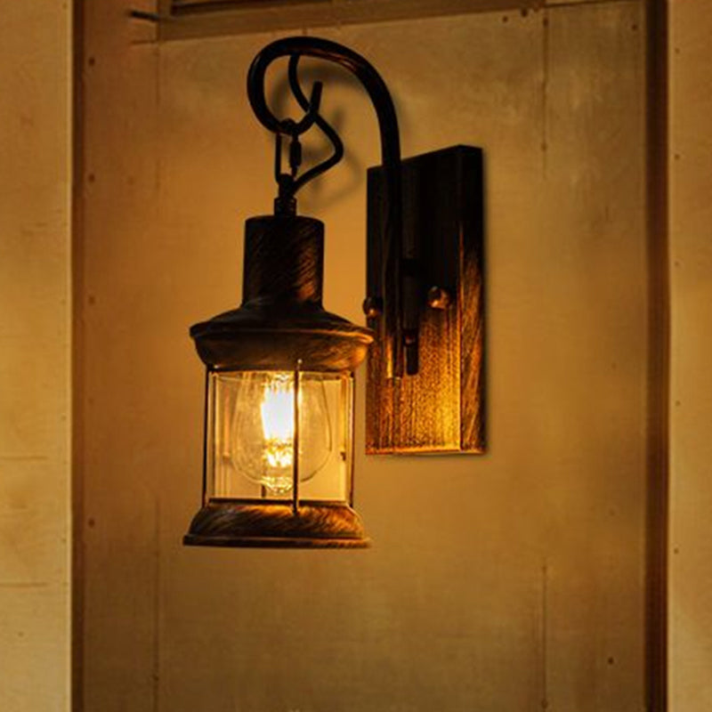 Avtoit | Iron Lantern Wall Light Retro Style Single Bulb Restaurant Wall Lighting Fixture in Bronze