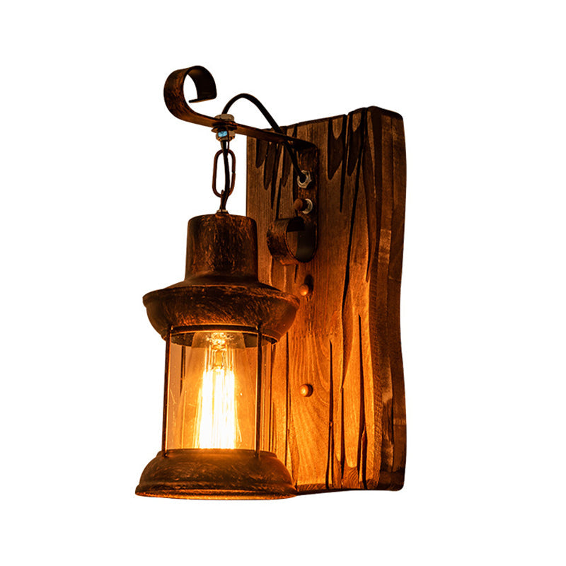 Avtoit | Industrial Lantern Wall Mount Light 1-Light Iron Wall Light with Clear Glass Shade for Restaurant