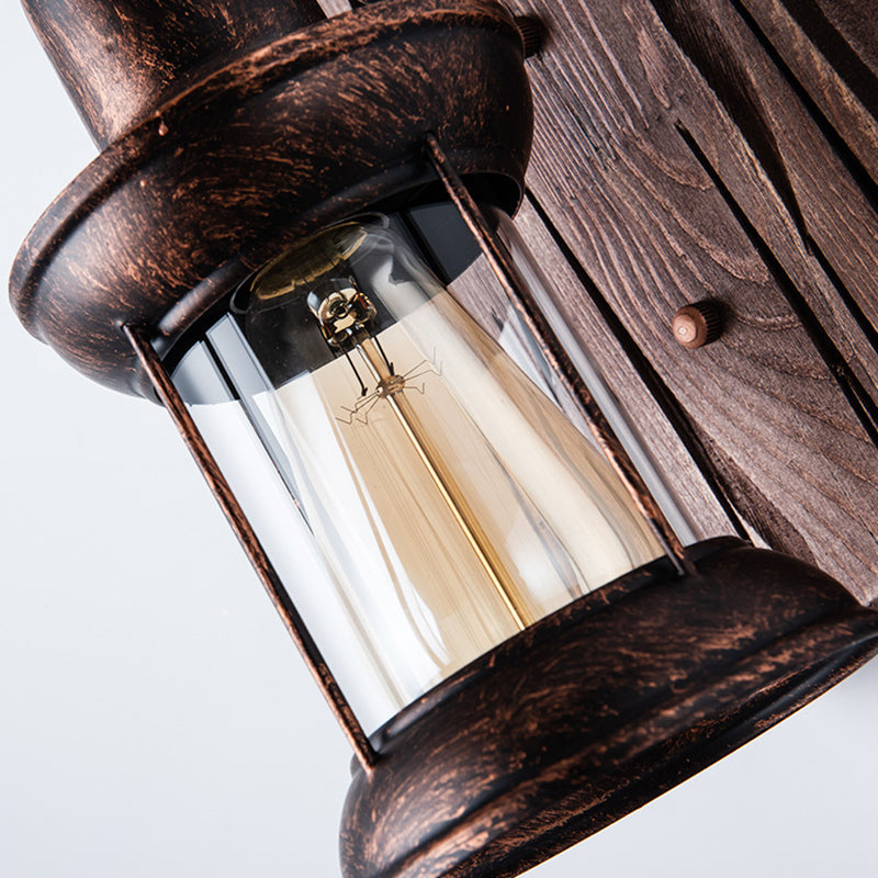 Avtoit | Industrial Lantern Wall Mount Light 1-Light Iron Wall Light with Clear Glass Shade for Restaurant