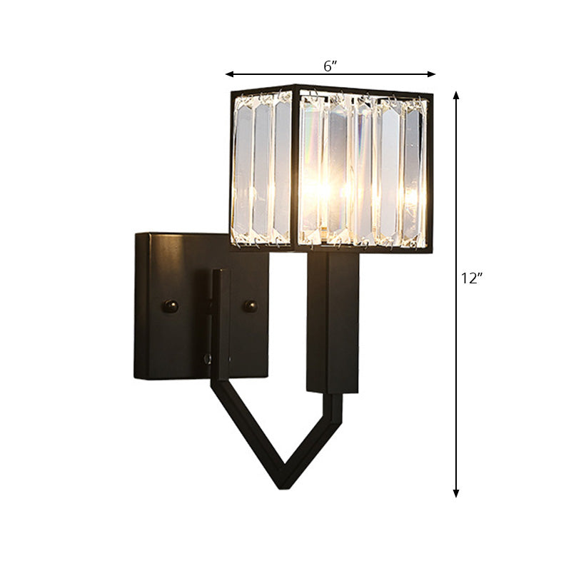Avtoit | Black Version Rectangular Wall Lamp Modernist Style 1 Light Clear Crystal and Metal Wall Sconce