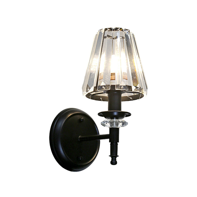 Avtoit | Clear Crystal Cone Wall Mount Light Contemporary Style 1 Bulb Black Surface Wall Light for Bedroom
