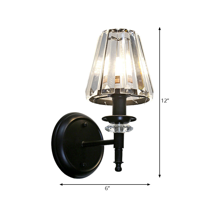 Avtoit | Clear Crystal Cone Wall Mount Light Contemporary Style 1 Bulb Black Surface Wall Light for Bedroom