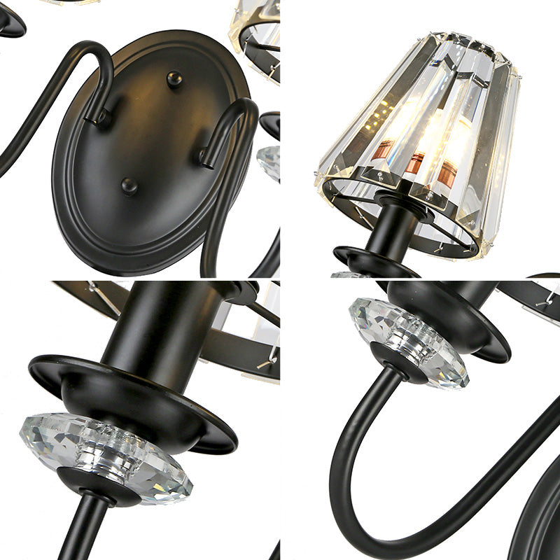 Avtoit | Clear Crystal Cone Wall Mount Light Contemporary Style 1 Bulb Black Surface Wall Light for Bedroom
