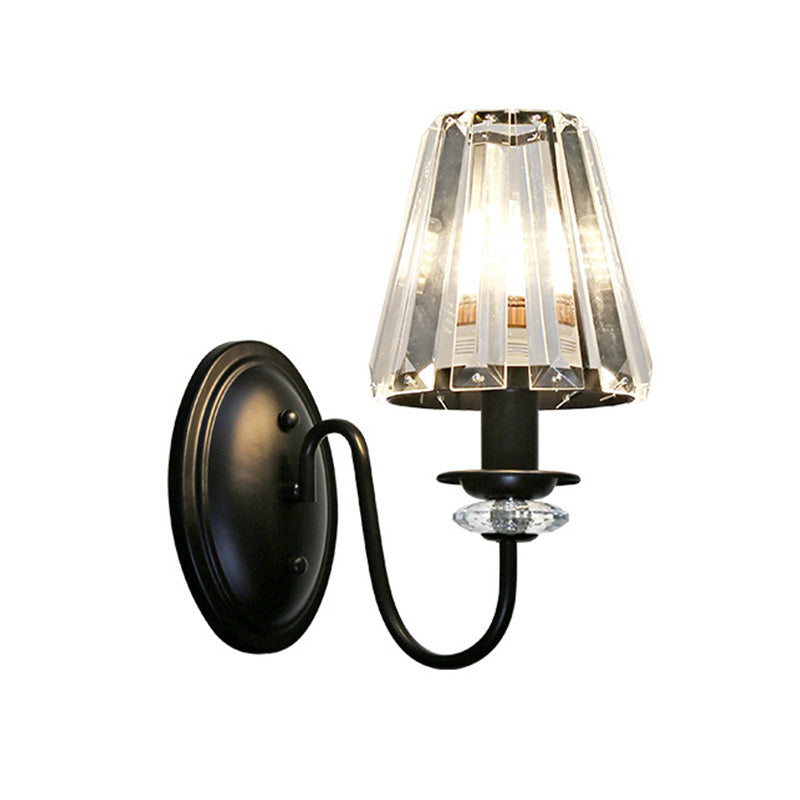 Avtoit | Clear Crystal Cone Wall Mount Light Contemporary Style 1 Bulb Black Surface Wall Light for Bedroom
