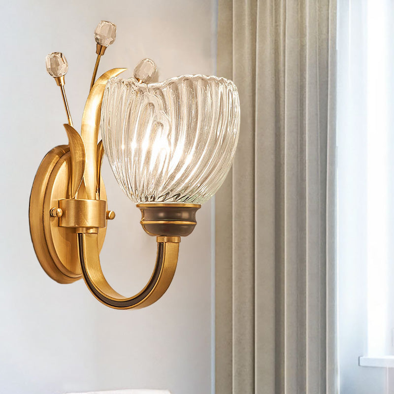 Avtoit | Modernist 1/2-Light Wall Lighting with Clear Crystal Shade Brass Finish Wall Lamp for Living Room