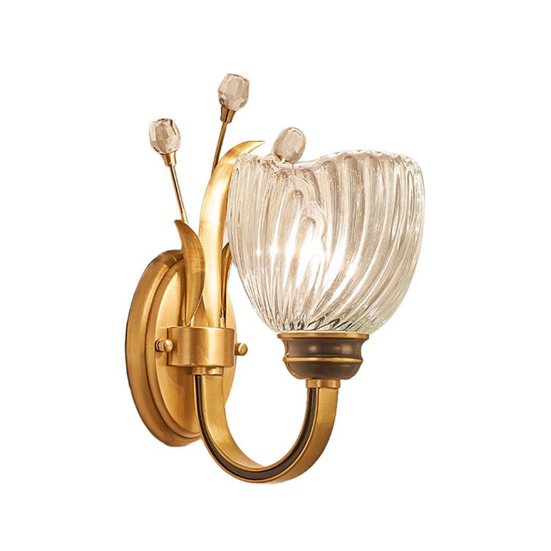 Avtoit | Modernist 1/2-Light Wall Lighting with Clear Crystal Shade Brass Finish Wall Lamp for Living Room