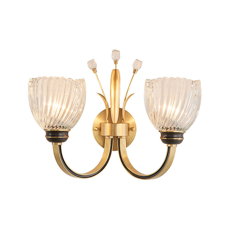 Avtoit | Modernist 1/2-Light Wall Lighting with Clear Crystal Shade Brass Finish Wall Lamp for Living Room