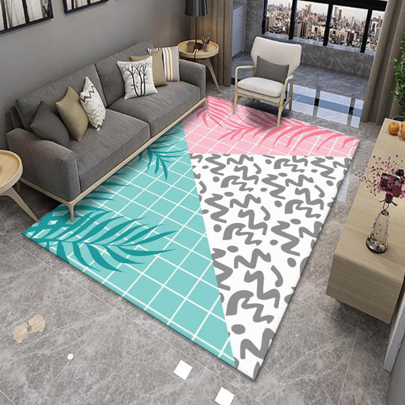 Avtoit | Modern Living Room Rug Multicolor Color Block Area Rug Polyester Non-Slip Machine Washable Rug