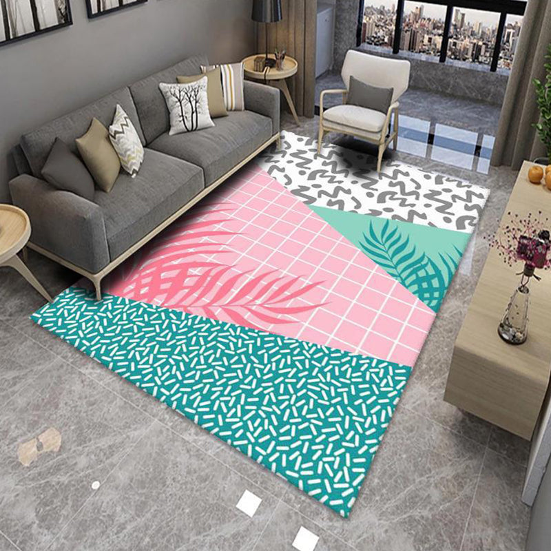 Avtoit | Modern Living Room Rug Multicolor Color Block Area Rug Polyester Non-Slip Machine Washable Rug