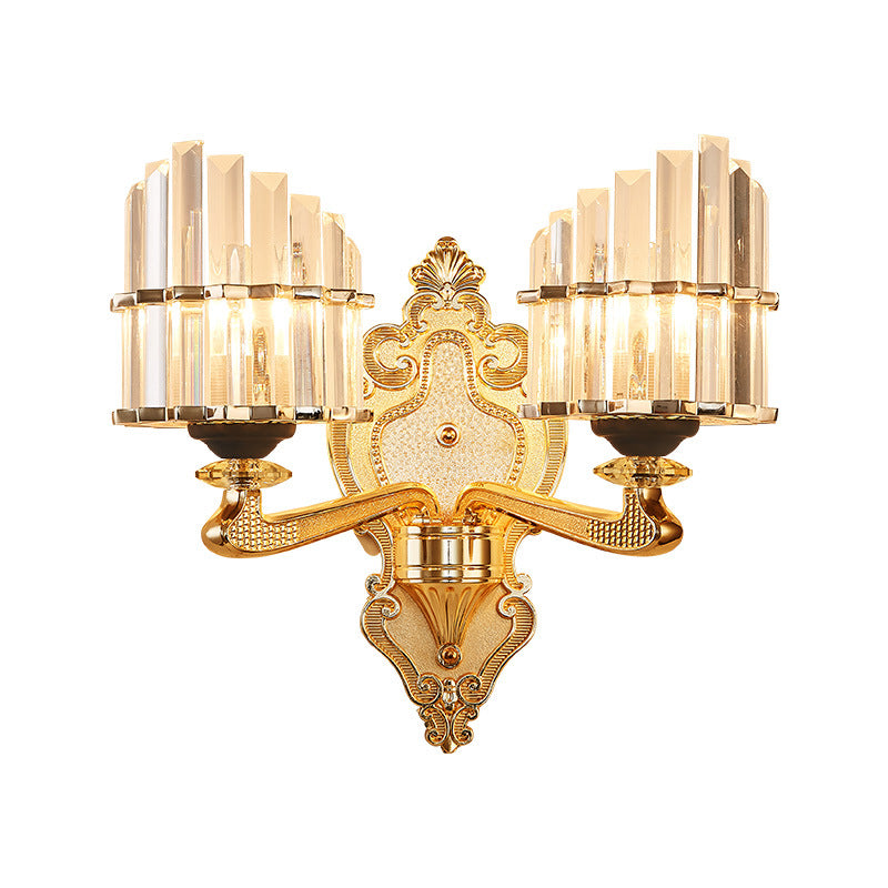 Avtoit | Clear Crystal Block Wall Light Modern Style 1/2-Light Wall Lamp with Carved Back in Brass