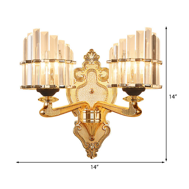 Avtoit | Clear Crystal Block Wall Light Modern Style 1/2-Light Wall Lamp with Carved Back in Brass