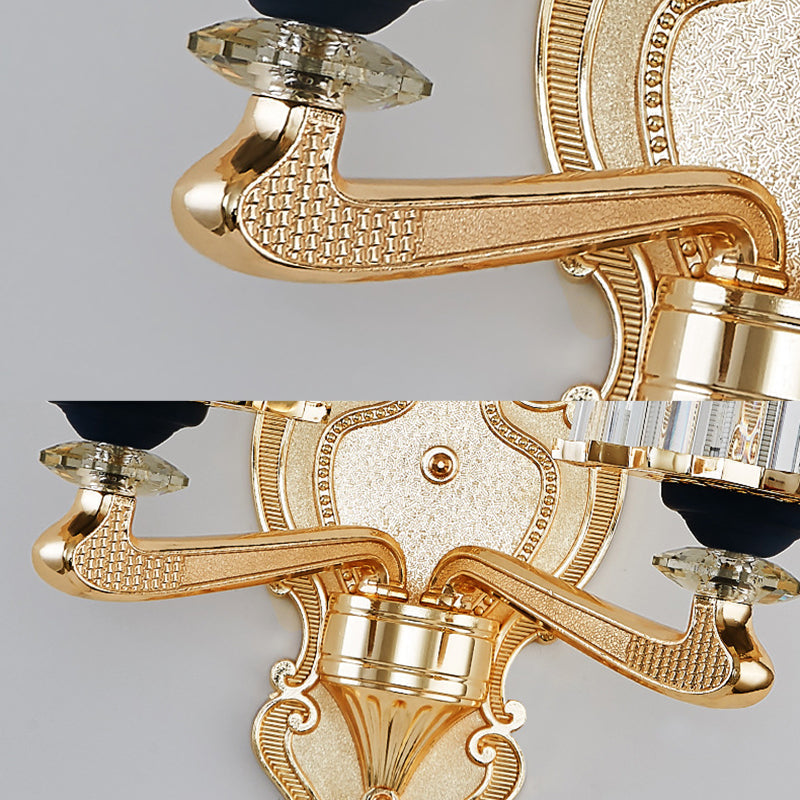 Avtoit | Clear Crystal Block Wall Light Modern Style 1/2-Light Wall Lamp with Carved Back in Brass