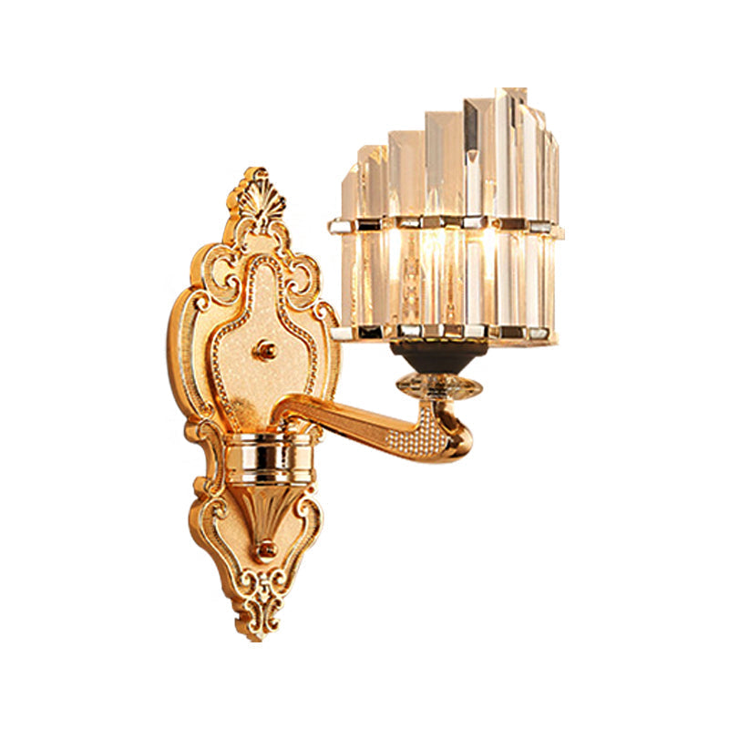 Avtoit | Clear Crystal Block Wall Light Modern Style 1/2-Light Wall Lamp with Carved Back in Brass