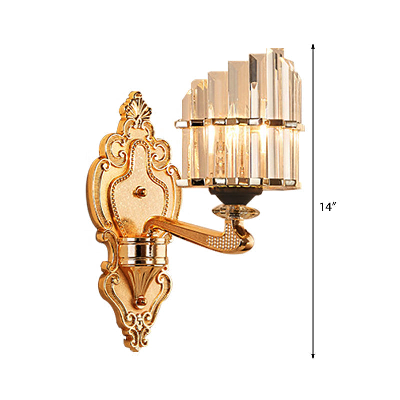 Avtoit | Clear Crystal Block Wall Light Modern Style 1/2-Light Wall Lamp with Carved Back in Brass