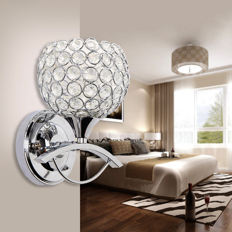 Avtoit | Global Wall Lamp Vintage Style Metal 1 Head Chrome/Gold Wall Lamp with Clear Crystal Beads Decor