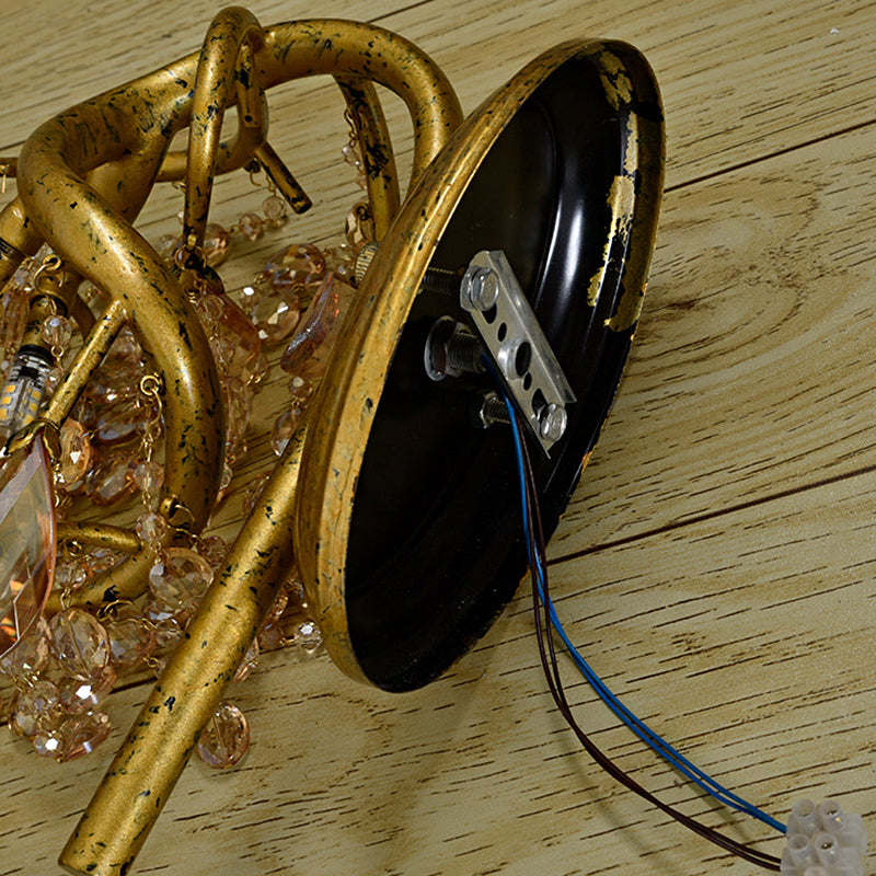 Avtoit | Branching Wall-Mounted Lighting Vintage Metal 1 Bulb Brass Finish Wall Light with Amber Crystal Bead Accent