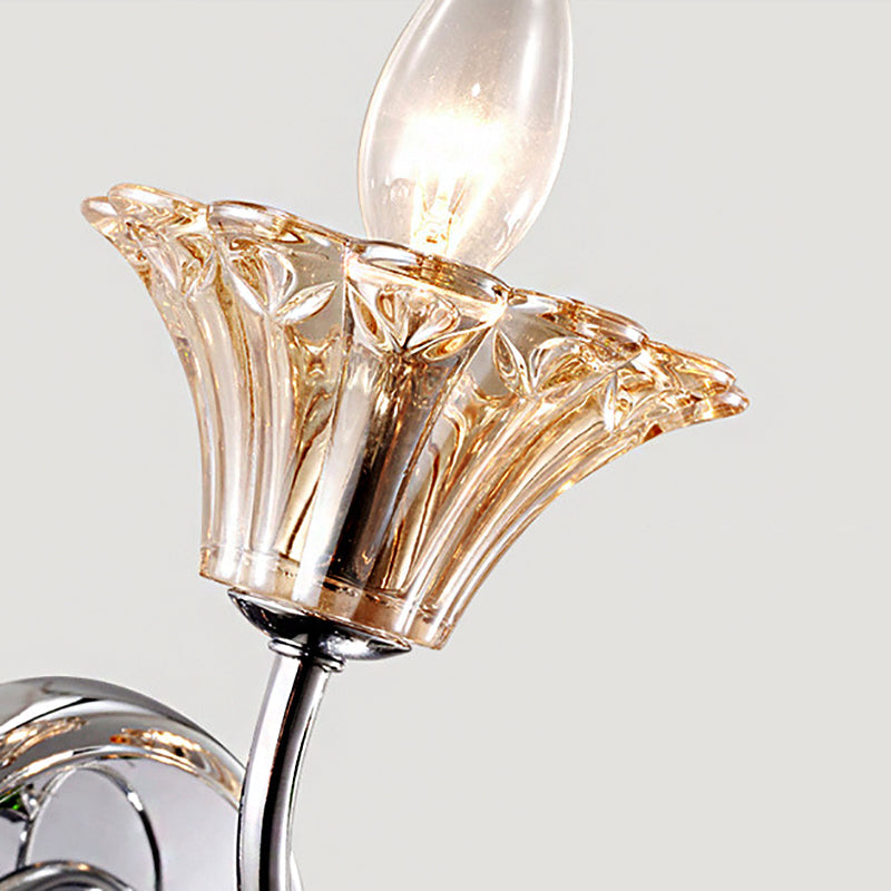 Avtoit | Bell Amber Glass Wall Light Vintage Stylish 2 Light Chrome Wall Lamp with Green Drop Crystal Decor