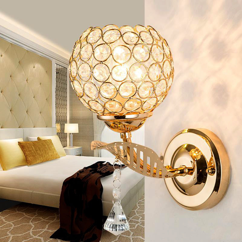 Avtoit | 1 Bulb Corridor Wall Mounted Lighting Vintage Style Gold Wall Lamp with Global Clear Crystal Shade