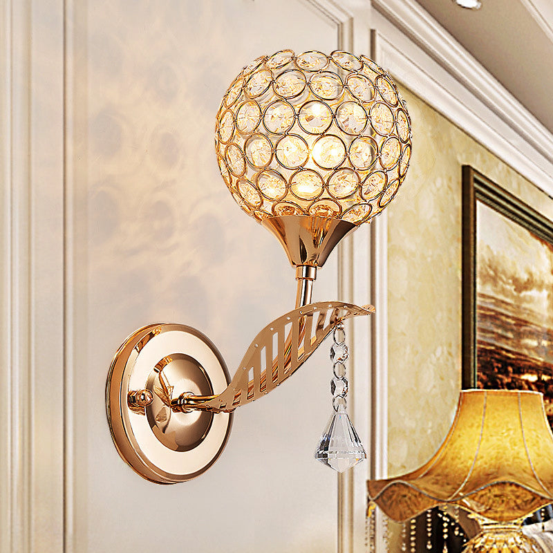 Avtoit | 1 Bulb Corridor Wall Mounted Lighting Vintage Style Gold Wall Lamp with Global Clear Crystal Shade