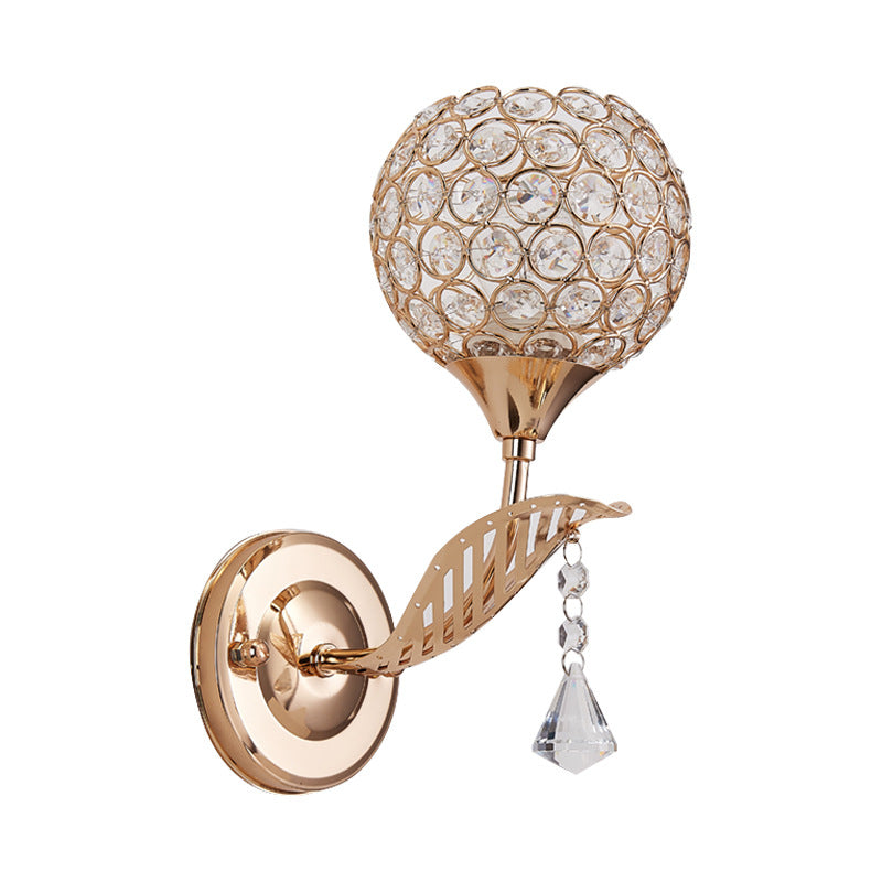 Avtoit | 1 Bulb Corridor Wall Mounted Lighting Vintage Style Gold Wall Lamp with Global Clear Crystal Shade