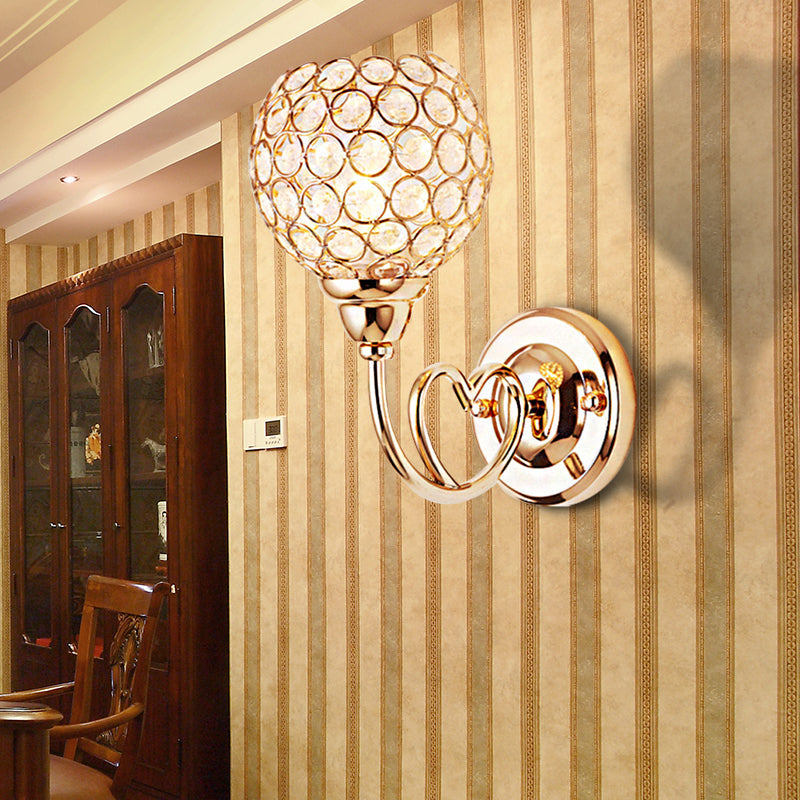 Avtoit | Globe Clear Crystal Wall Light Modern 1 Head Gold Finish Wall Lamp with Metal Heart Shaped Arm