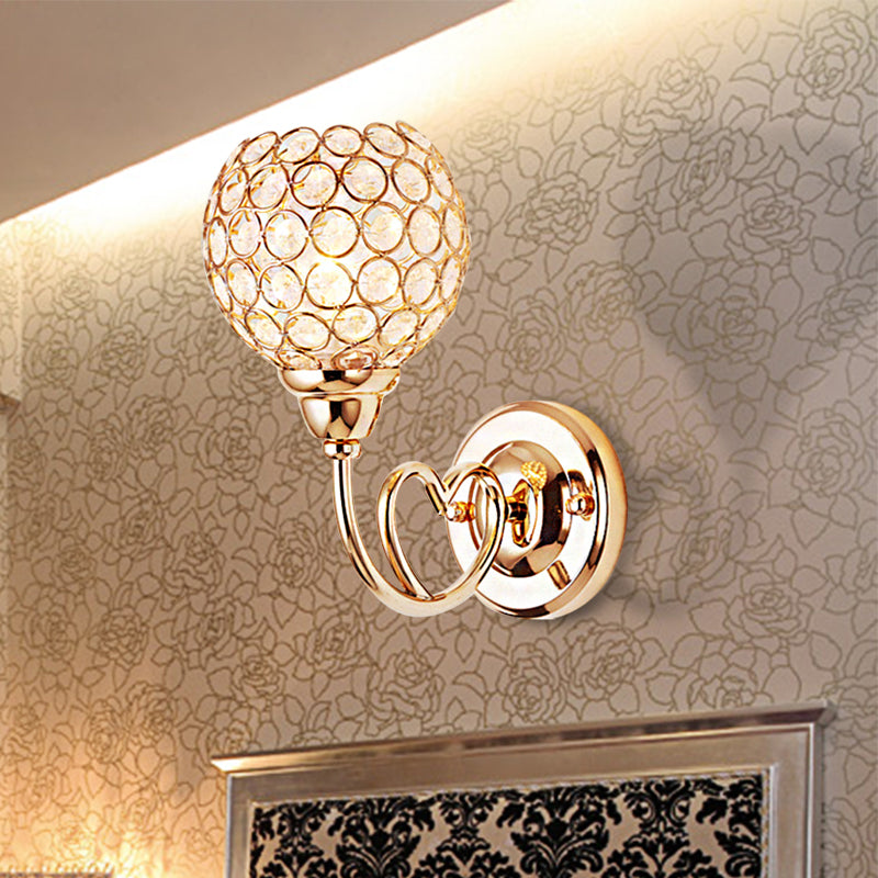 Avtoit | Globe Clear Crystal Wall Light Modern 1 Head Gold Finish Wall Lamp with Metal Heart Shaped Arm
