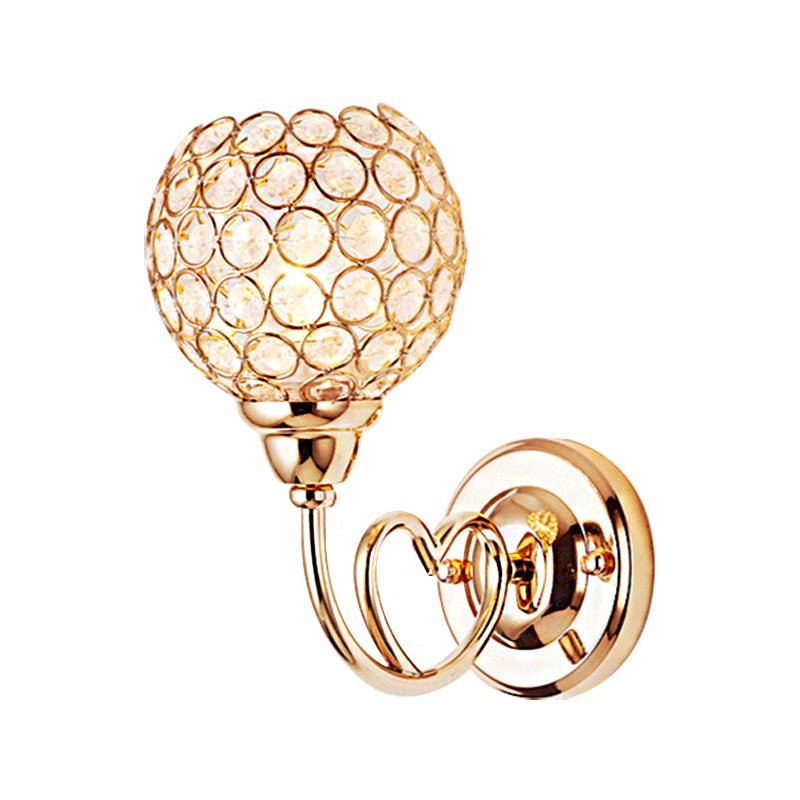Avtoit | Globe Clear Crystal Wall Light Modern 1 Head Gold Finish Wall Lamp with Metal Heart Shaped Arm