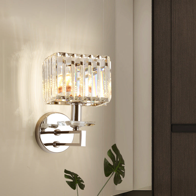 Avtoit | Cubic Wall Lamp Contemporary Metal 1 Light Chrome-Finish Wall Lamp with Clear Crystal Block